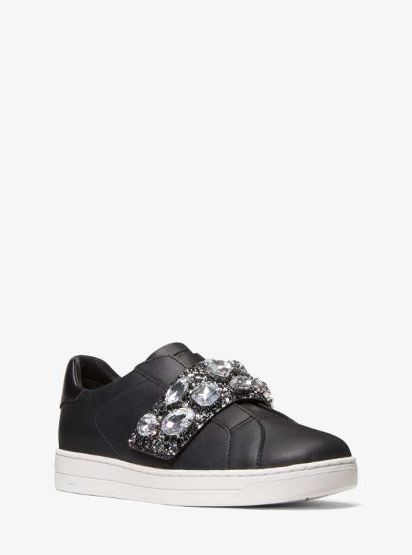 Damske Tenisky Michael Kors Kenna Leather and Jewel Embellished Glitter Čierne - Topanky Michael Kors Lacne | KCVPY-8961